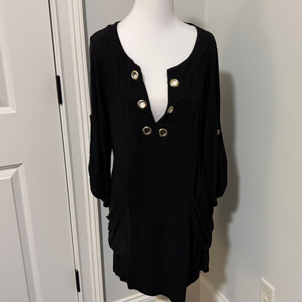 Black Beach Dress with Gold Buttons
